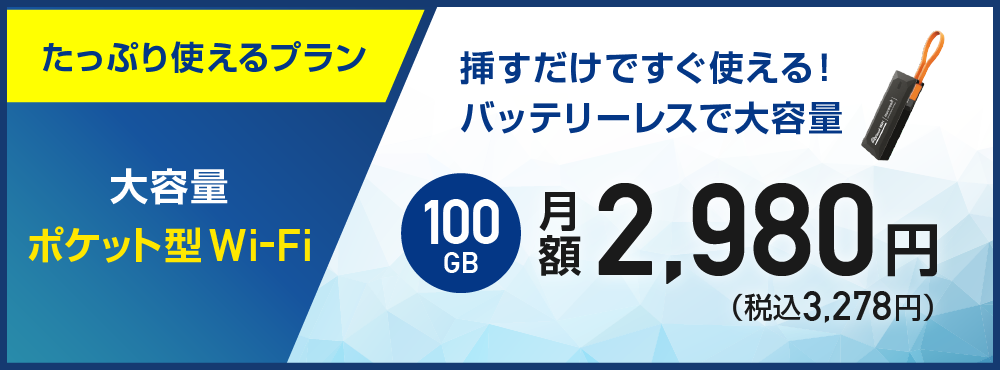 ポケットWiFi 100GBプラン（バッテリーレス）
